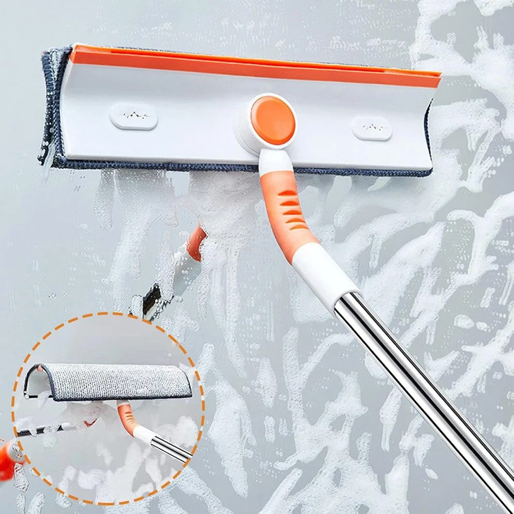2in1 Window Squeegee Cleaner with Extension Pole,Telescopic Window Washing Equipment 180°Adjustable Head, Glass Cleaning Tools