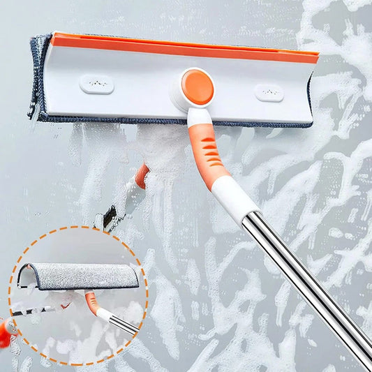 2in1 Window Squeegee Cleaner with Extension Pole,Telescopic Window Washing Equipment 180°Adjustable Head, Glass Cleaning Tools