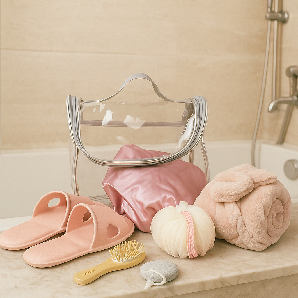 Pink Spa Bath Accessories Set with Clear Travel Bag Spa Accessories