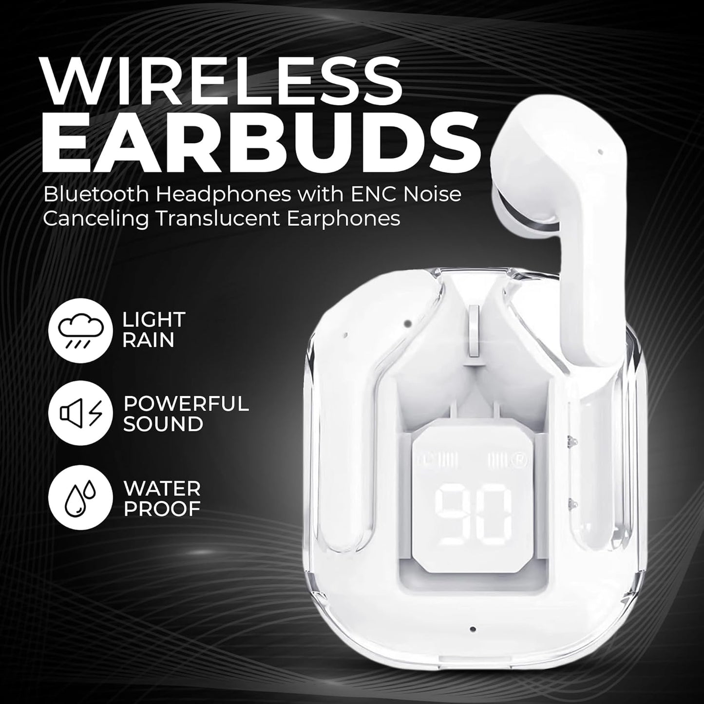 5.3 Wireless Bluetooth Transparent Earbuds- Noise Reduction Cordless Earbuds With Microphone - Best Stereo Headphones With Led Power Display -Cordless earbuds.