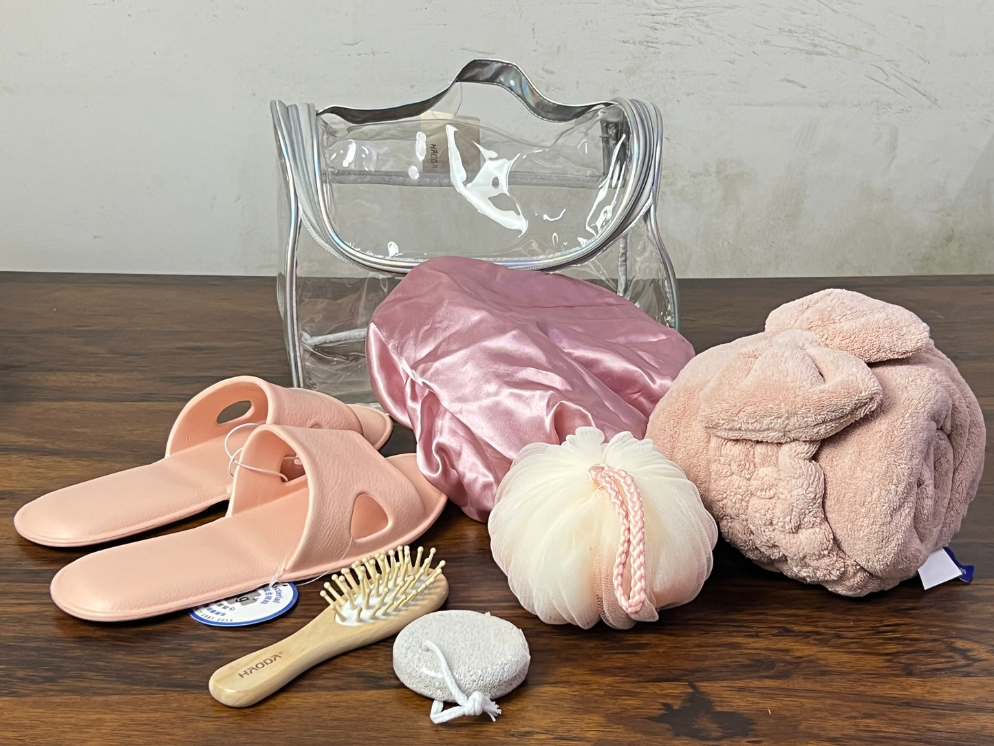 Pink Spa Bath Accessories Set with Clear Travel Bag Spa Accessories
