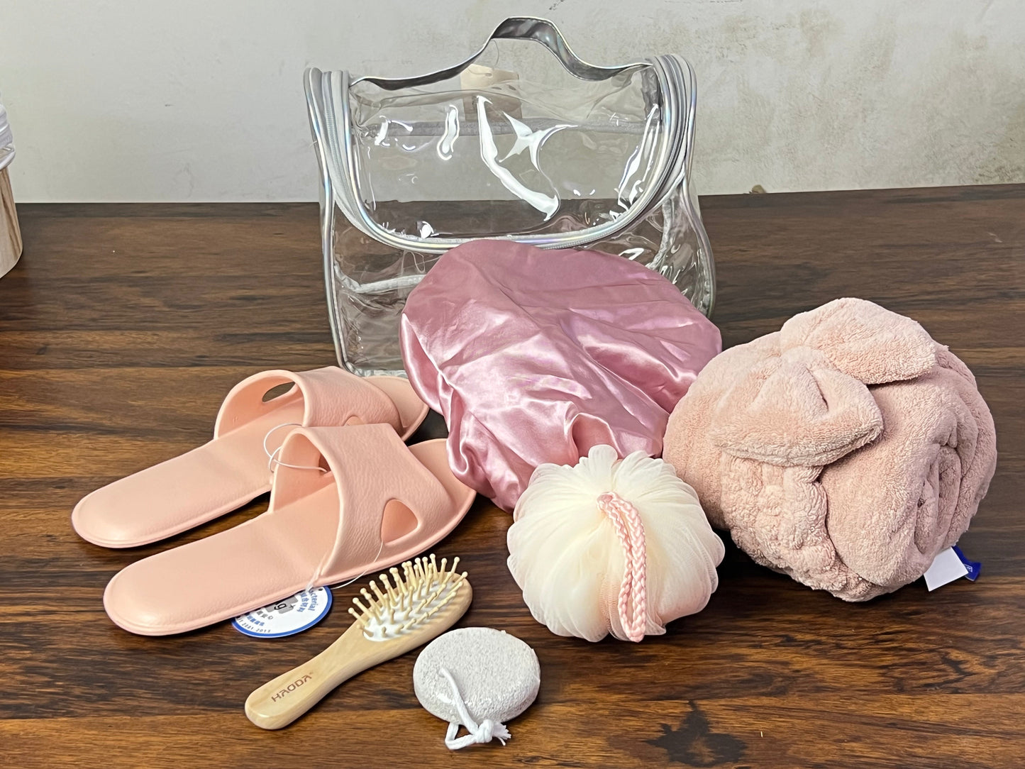 Pink Spa Bath Accessories Set with Clear Travel Bag Spa Accessories