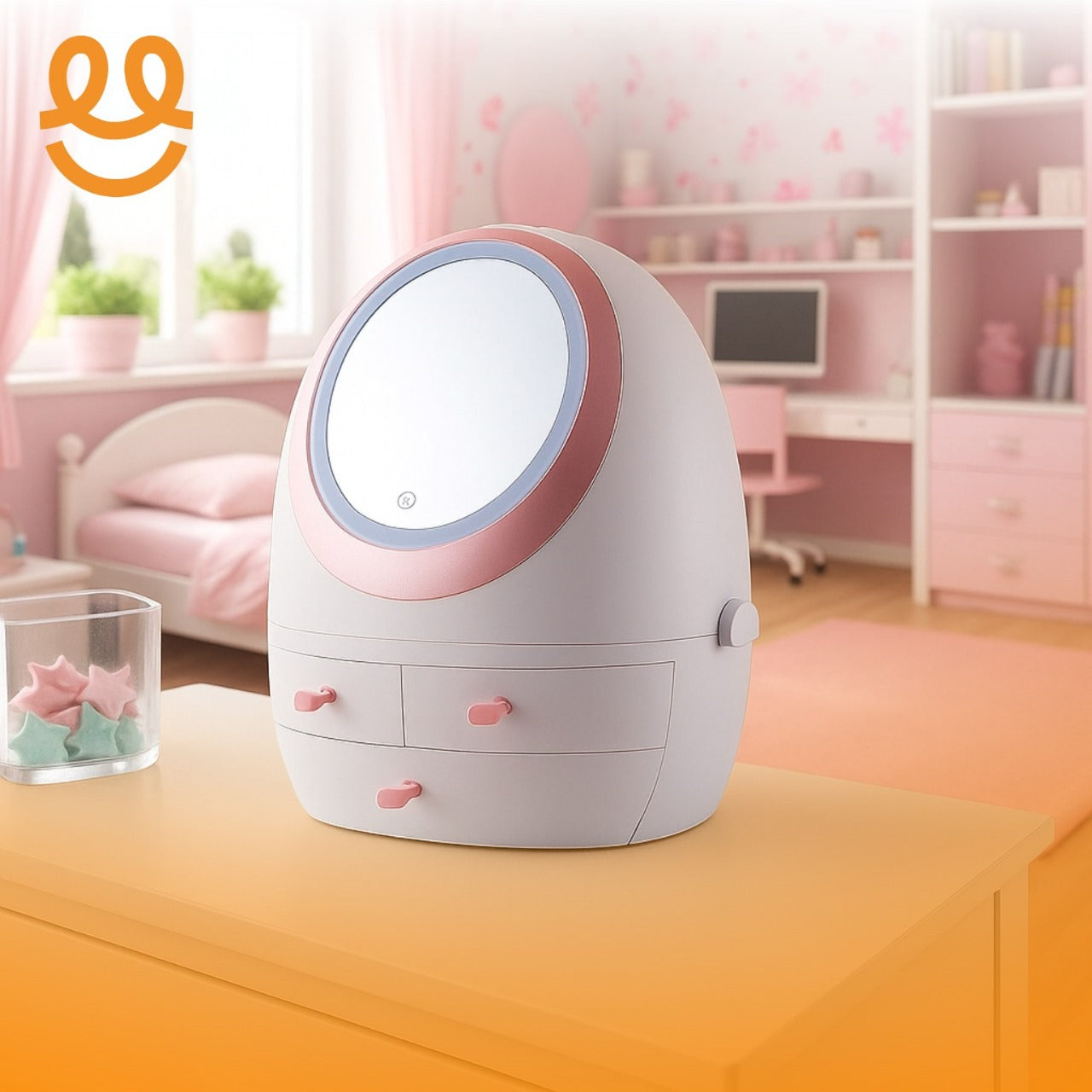 Oval Mirror Cosmetic Storage Organizer