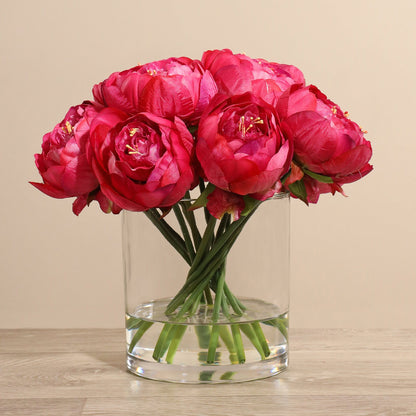 Artificial Peony Arrangement in Glass Vase