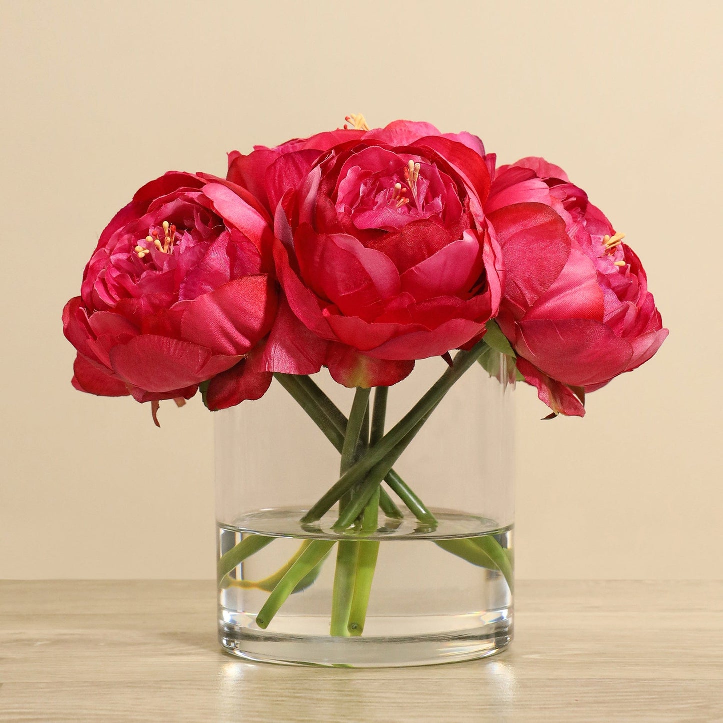 Artificial Peony Arrangement in Glass Vase