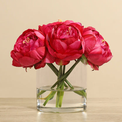 Artificial Peony Arrangement in Glass Vase