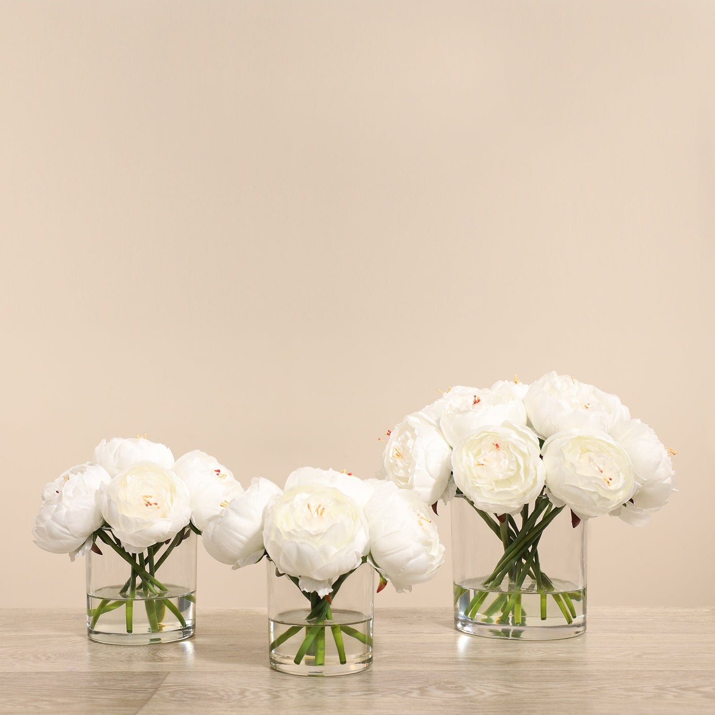 Artificial Peony Arrangement in Glass Vase
