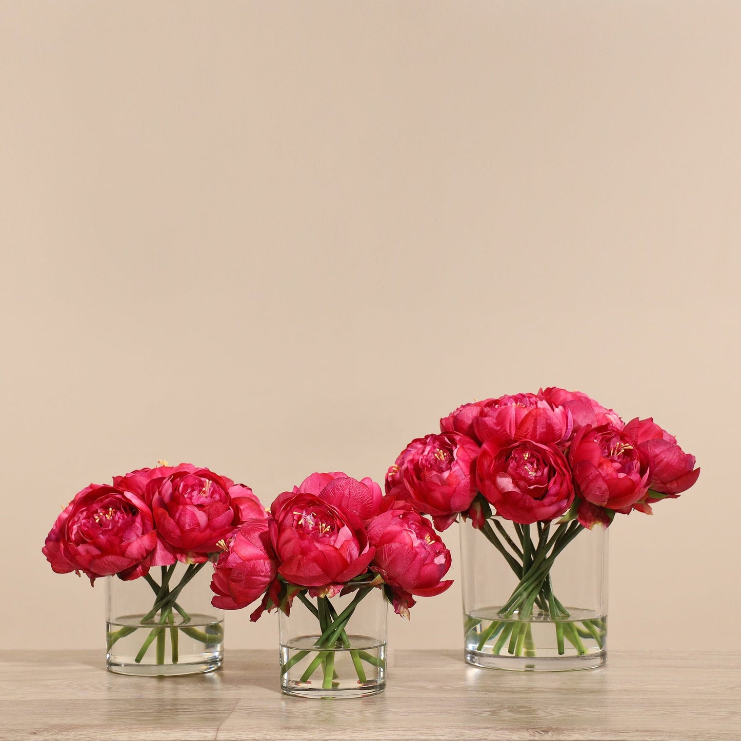 Artificial Peony Arrangement in Glass Vase
