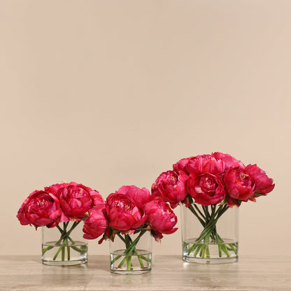 Artificial Peony Arrangement in Glass Vase