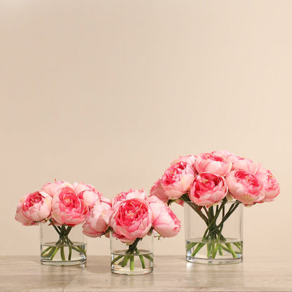 Artificial Peony Arrangement in Glass Vase