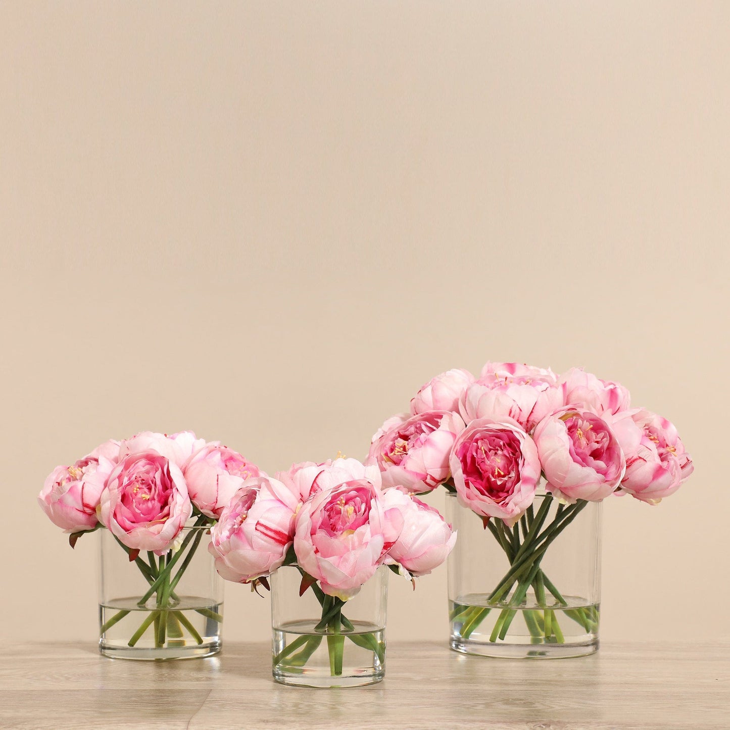 Artificial Peony Arrangement in Glass Vase