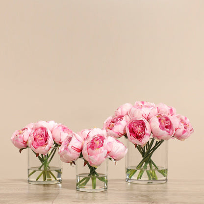 Artificial Peony Arrangement in Glass Vase