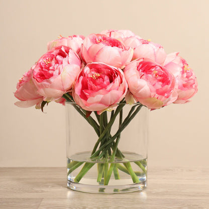 Artificial Peony Arrangement in Glass Vase