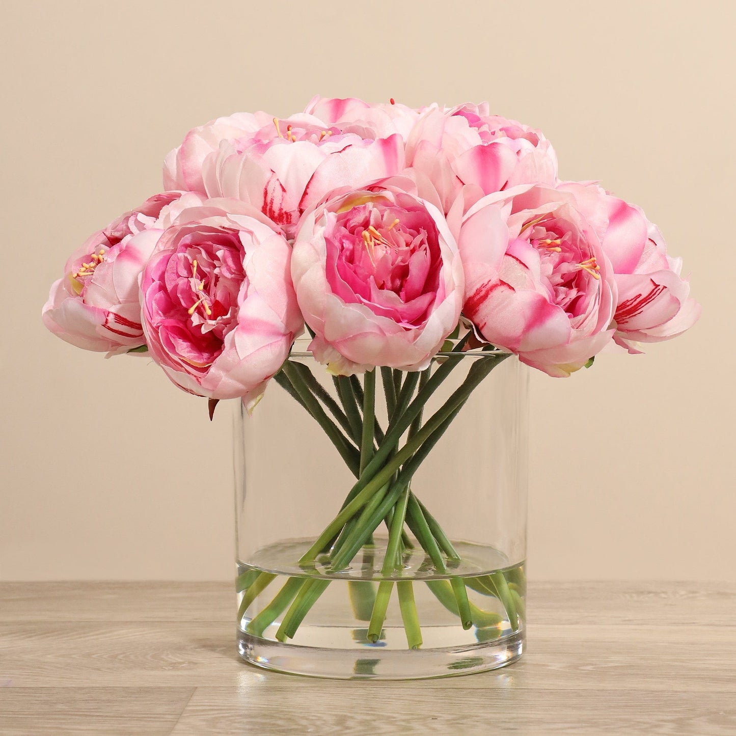 Artificial Peony Arrangement in Glass Vase