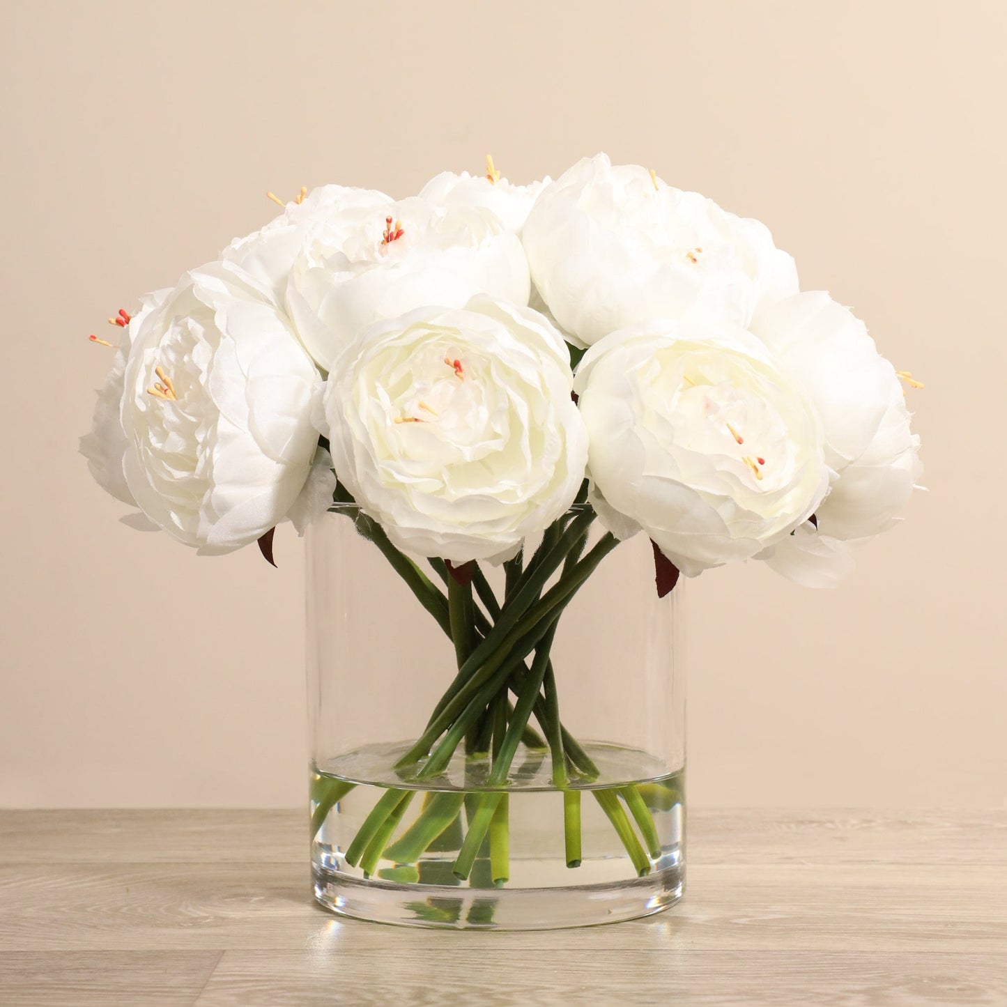 Artificial Peony Arrangement in Glass Vase