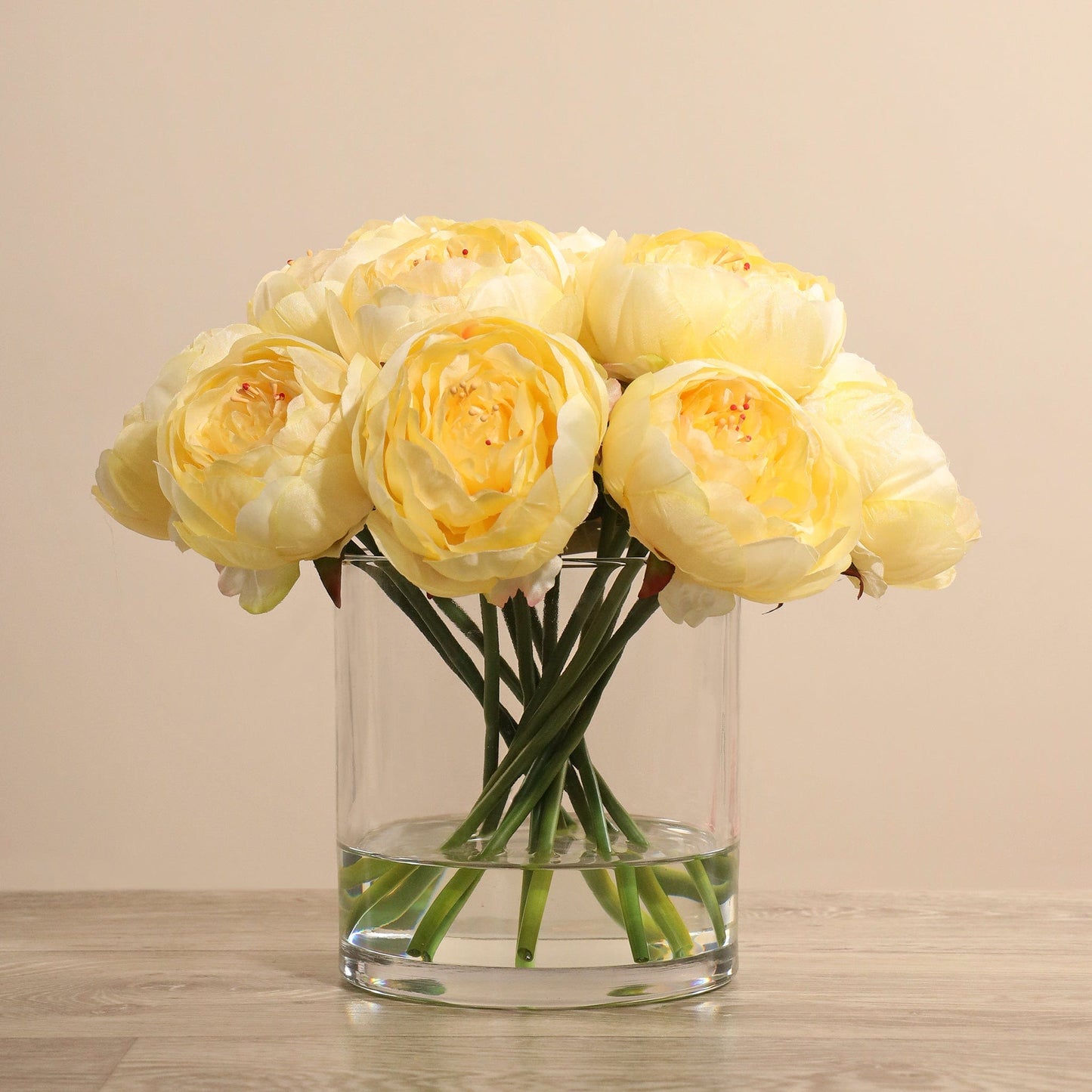 Artificial Peony Arrangement in Glass Vase