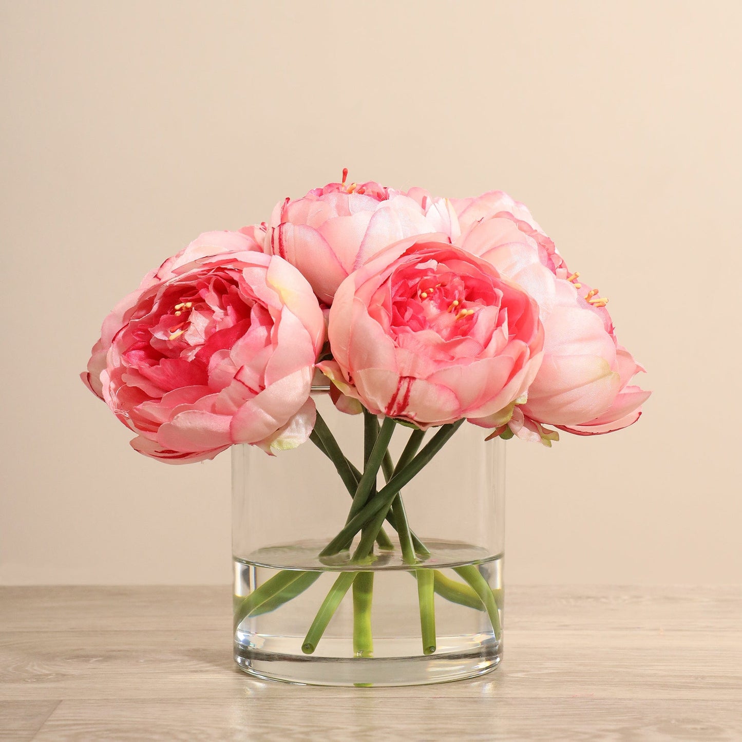 Artificial Peony Arrangement in Glass Vase