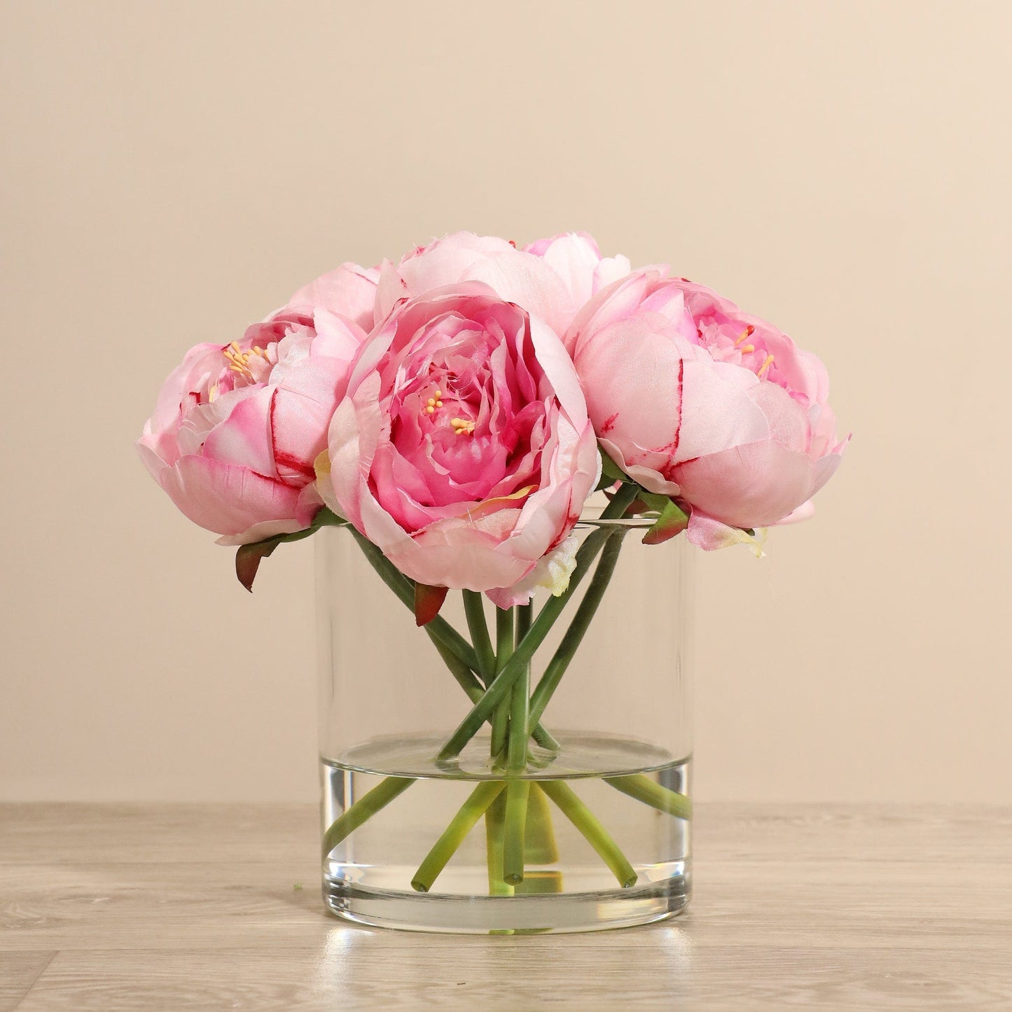 Artificial Peony Arrangement in Glass Vase