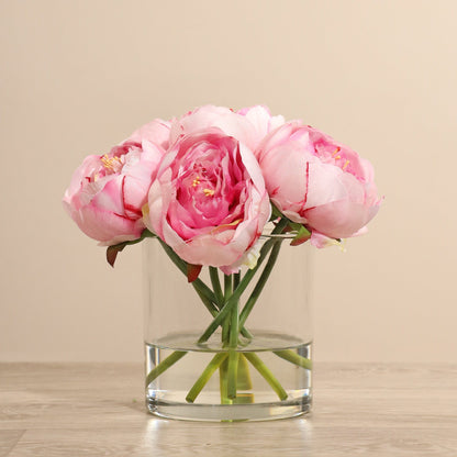 Artificial Peony Arrangement in Glass Vase