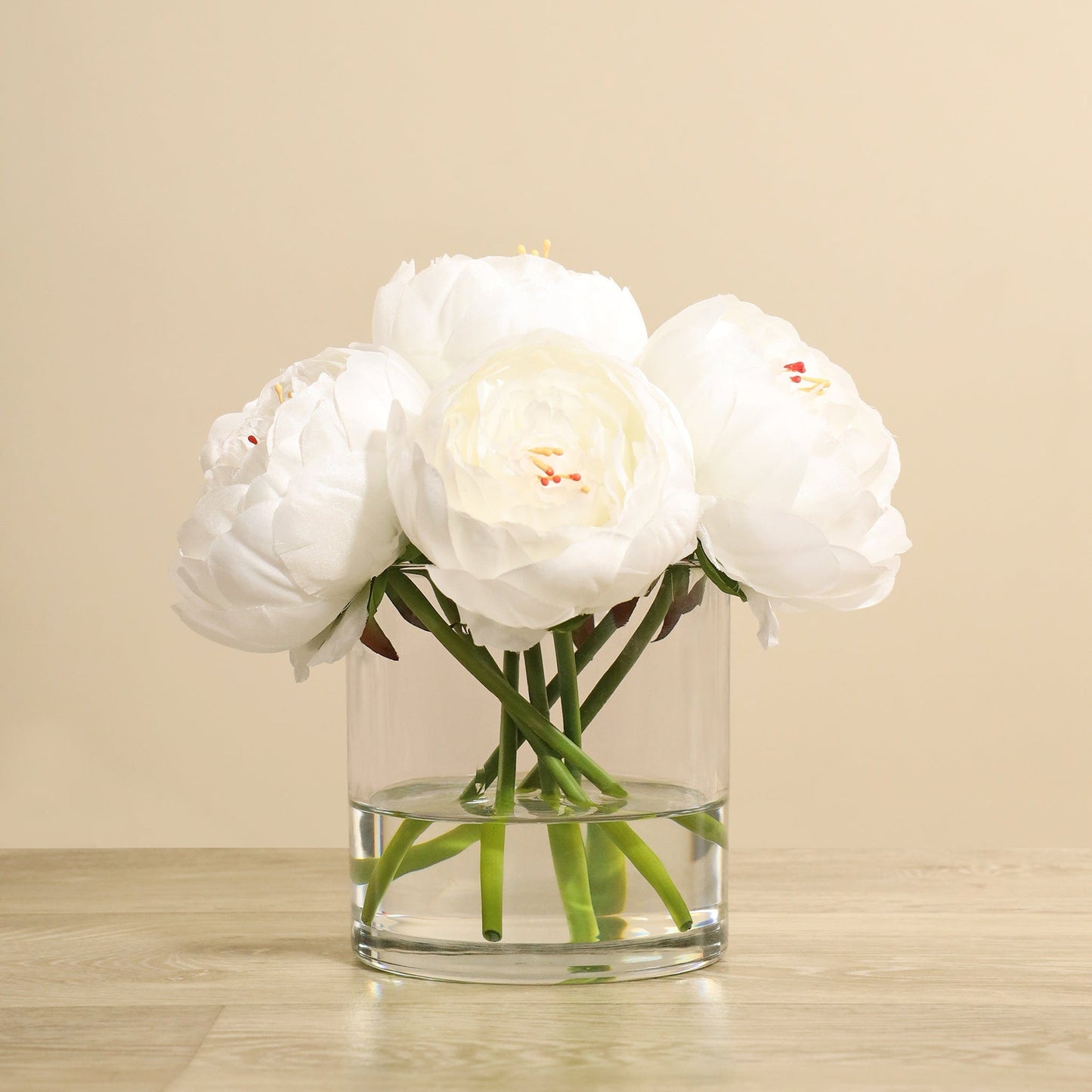 Artificial Peony Arrangement in Glass Vase