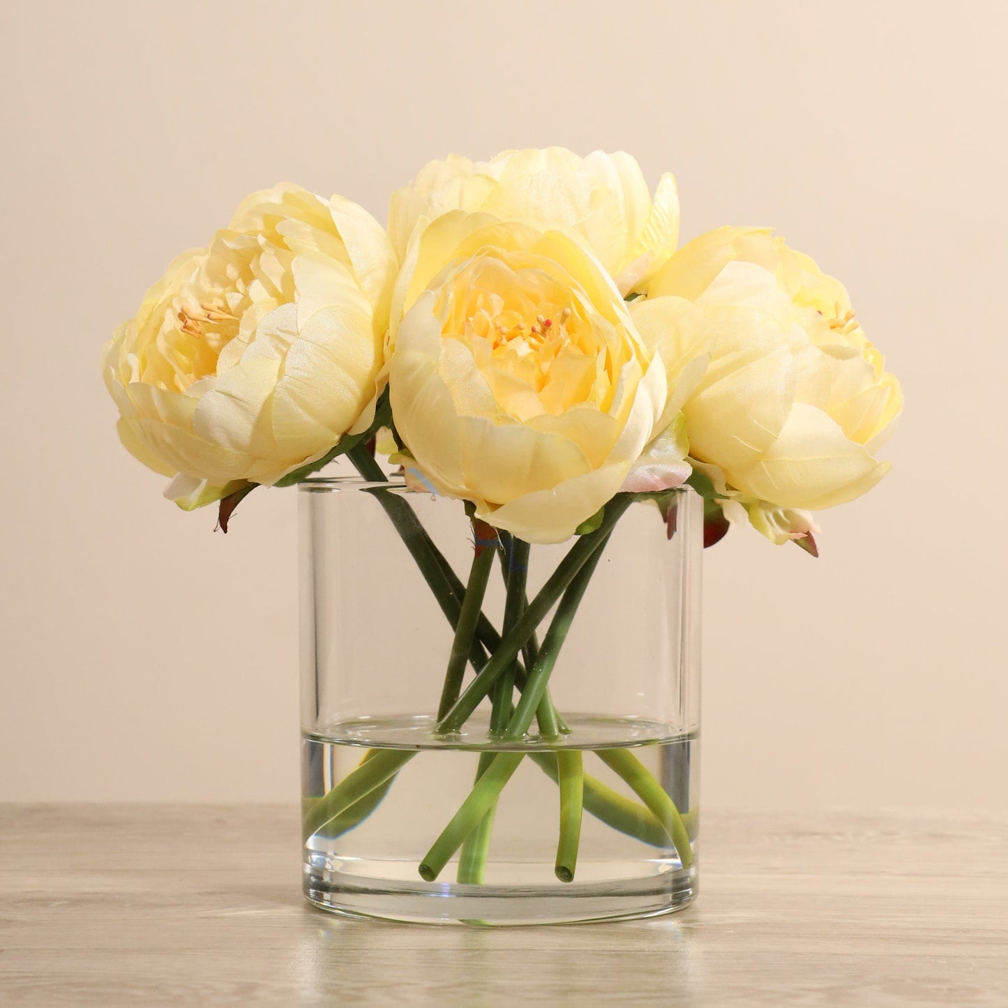 Artificial Peony Arrangement in Glass Vase