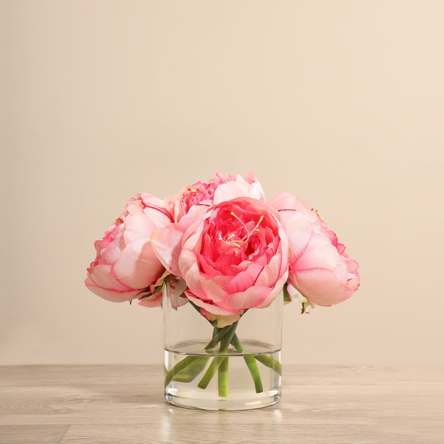 Artificial Peony Arrangement in Glass Vase