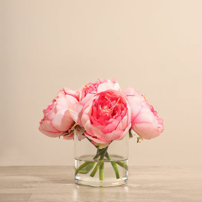 Artificial Peony Arrangement in Glass Vase
