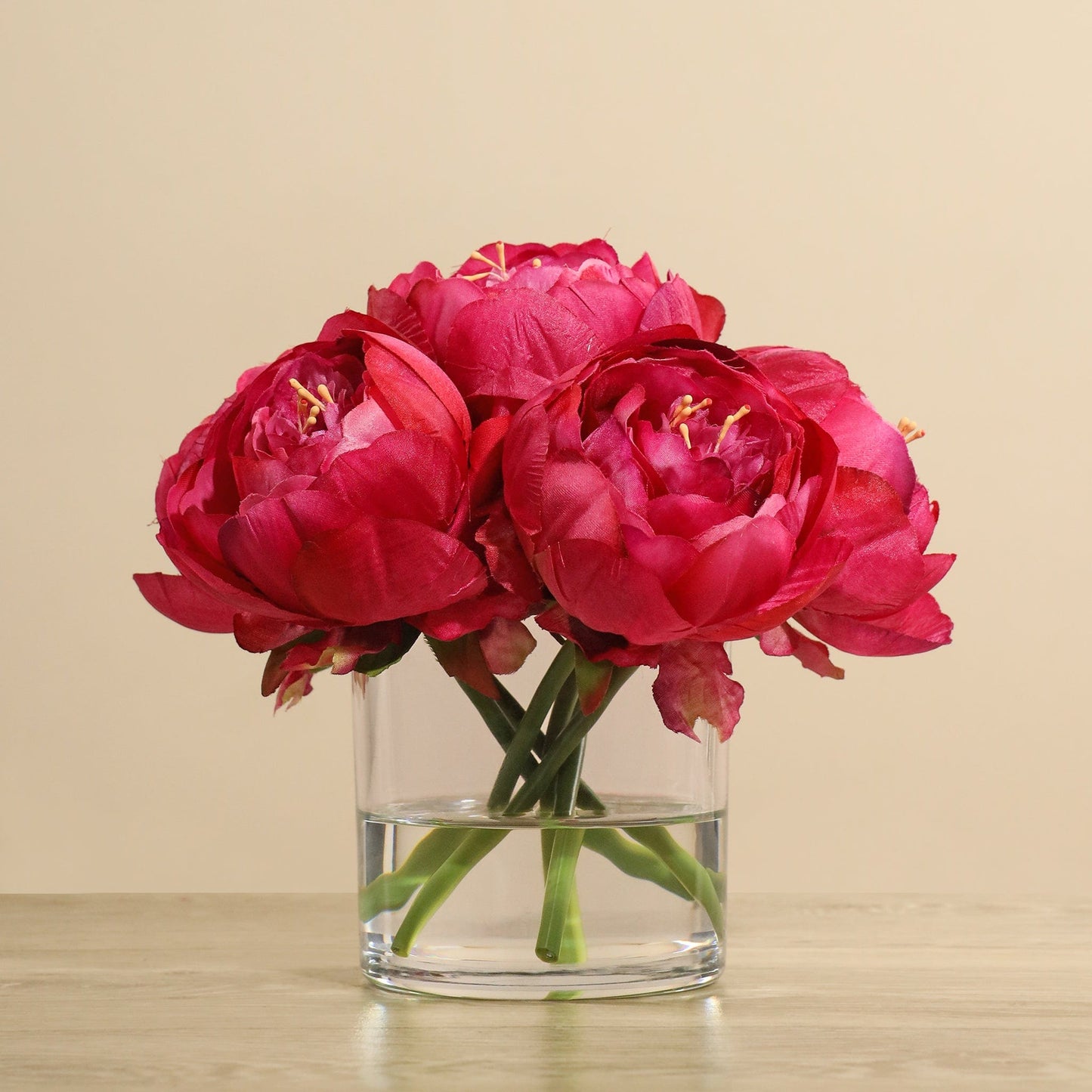 Artificial Peony Arrangement in Glass Vase