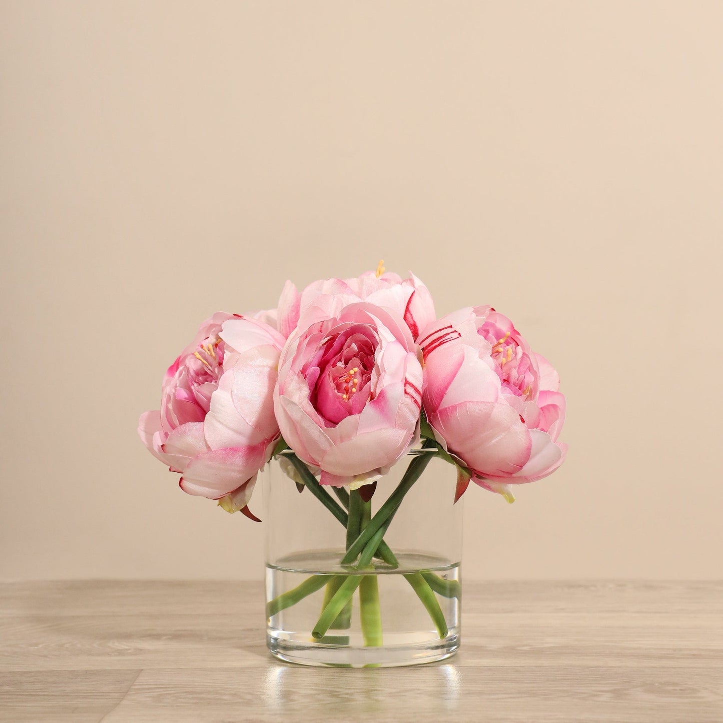Artificial Peony Arrangement in Glass Vase