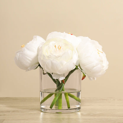 Artificial Peony Arrangement in Glass Vase