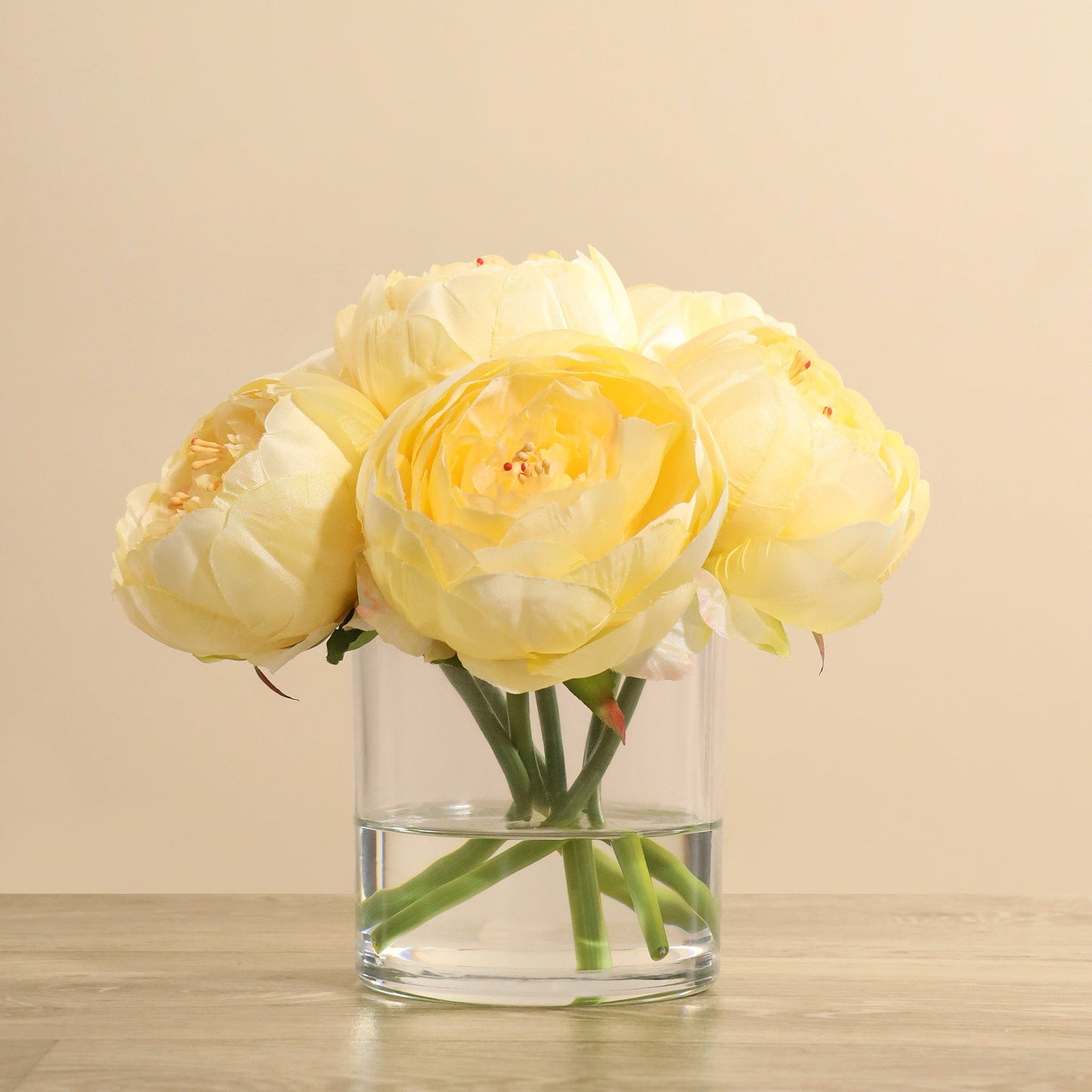 Artificial Peony Arrangement in Glass Vase